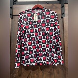 Playing Card Pattern Mesh Long Sleeve Shirt